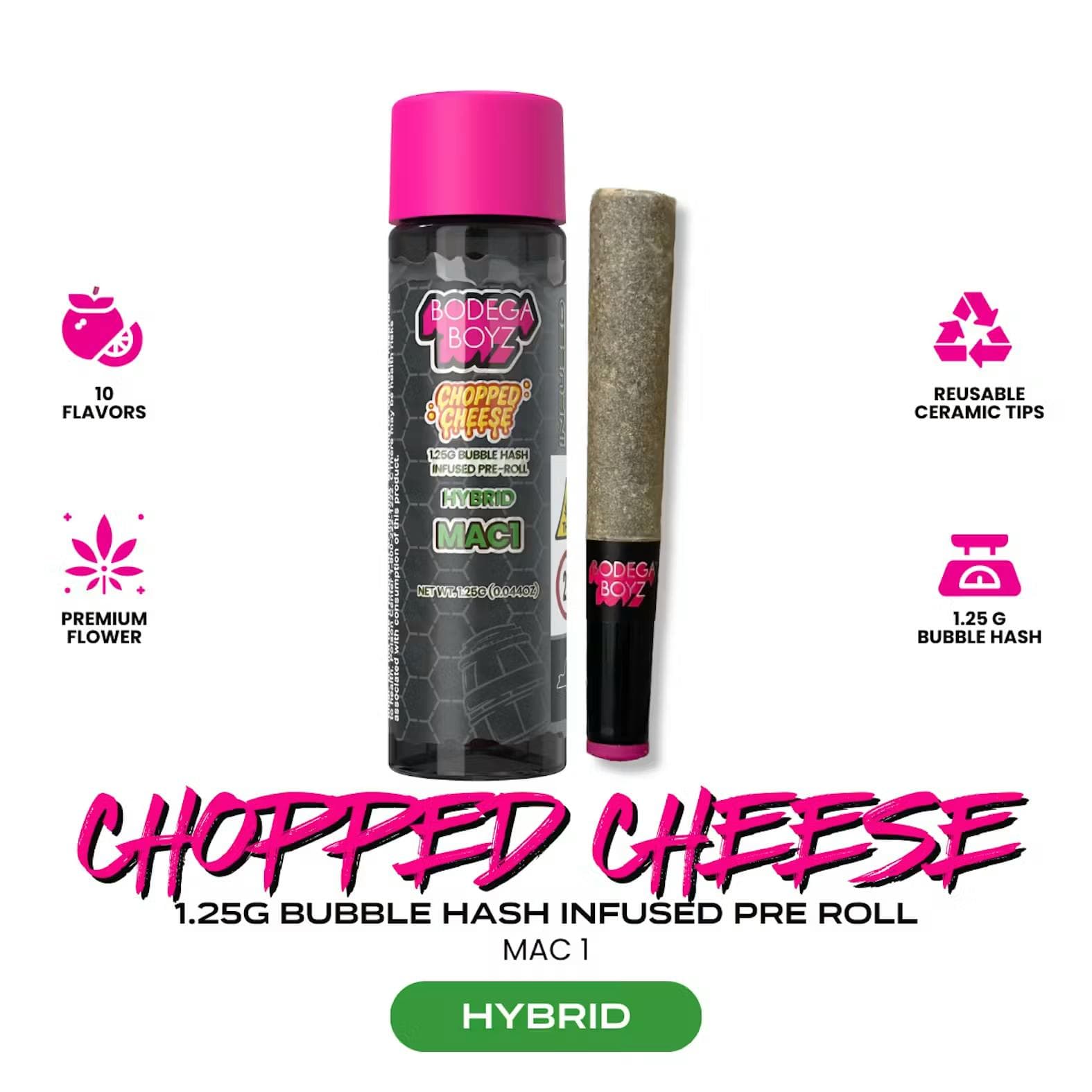 Bodega Boyz | Mac 1 | 1.25g Chopped Cheese Bubble Hash Infused Pre-Roll (Sativa)