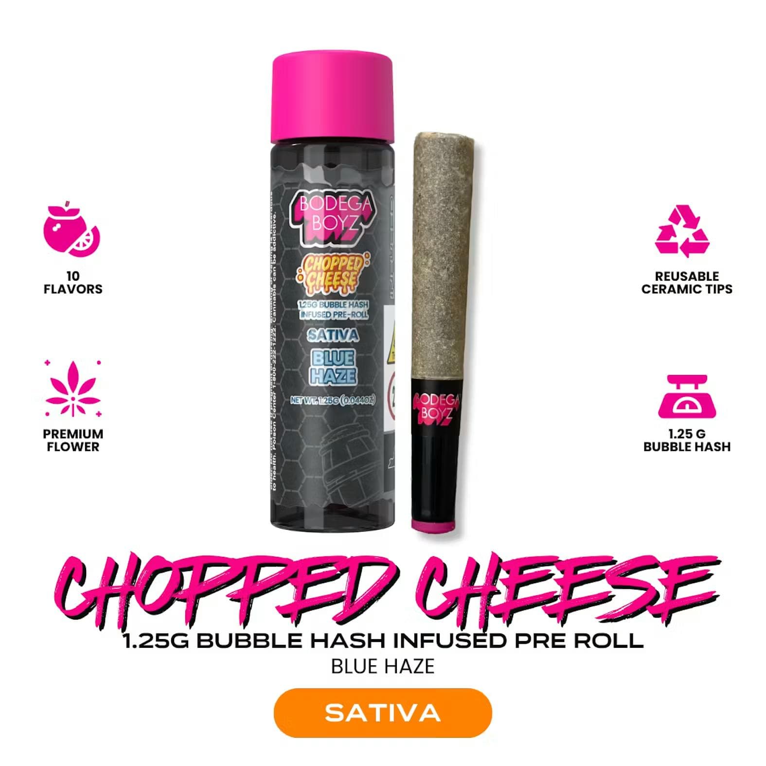 Bodega Boyz | Blue Haze | 1.25g Chopped Cheese Bubble Hash Infused Pre-Roll (Sativa)