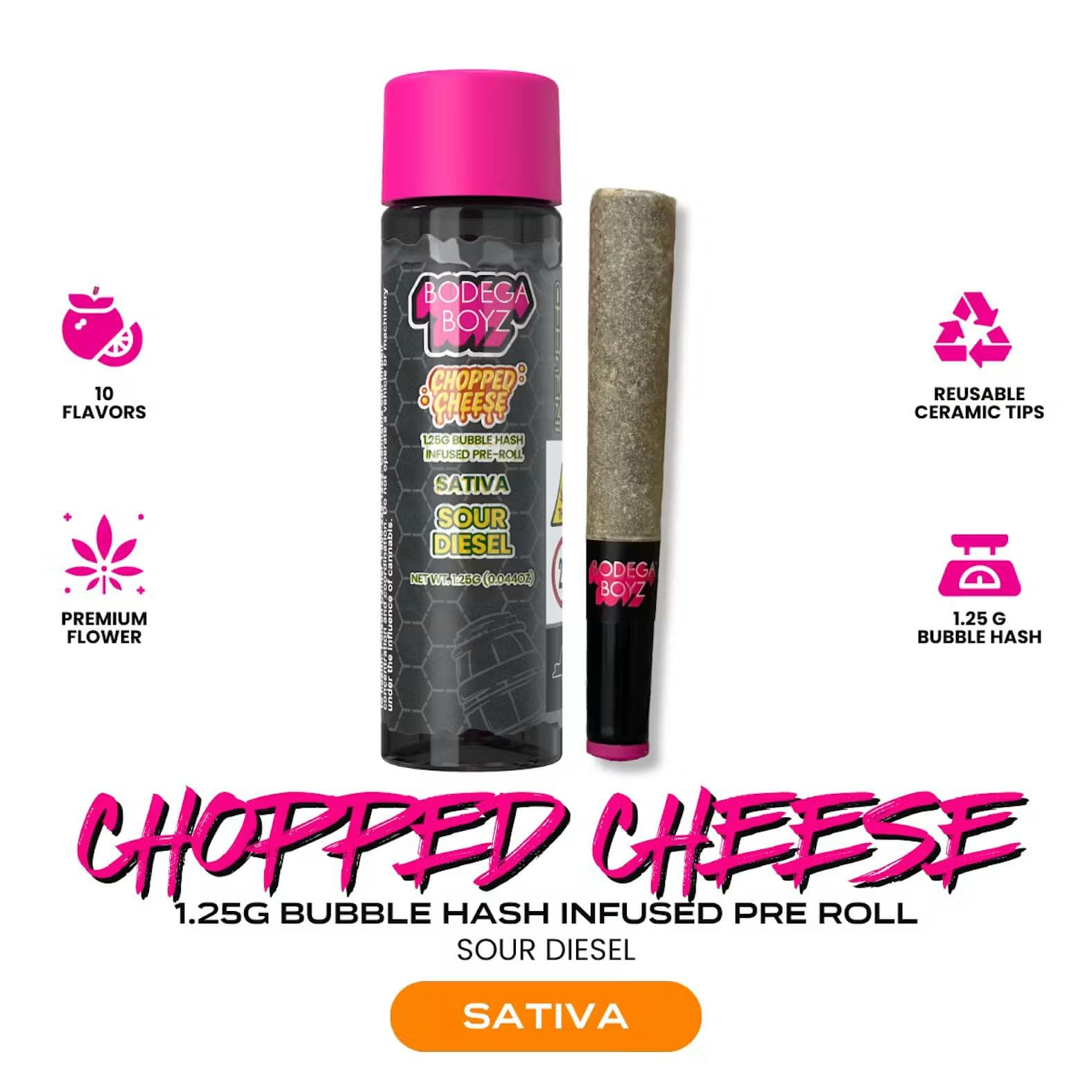 Bodega Boyz | Sour Diesel | 1.25g Chopped Cheese Bubble Hash Infused Pre-Roll (Sativa)