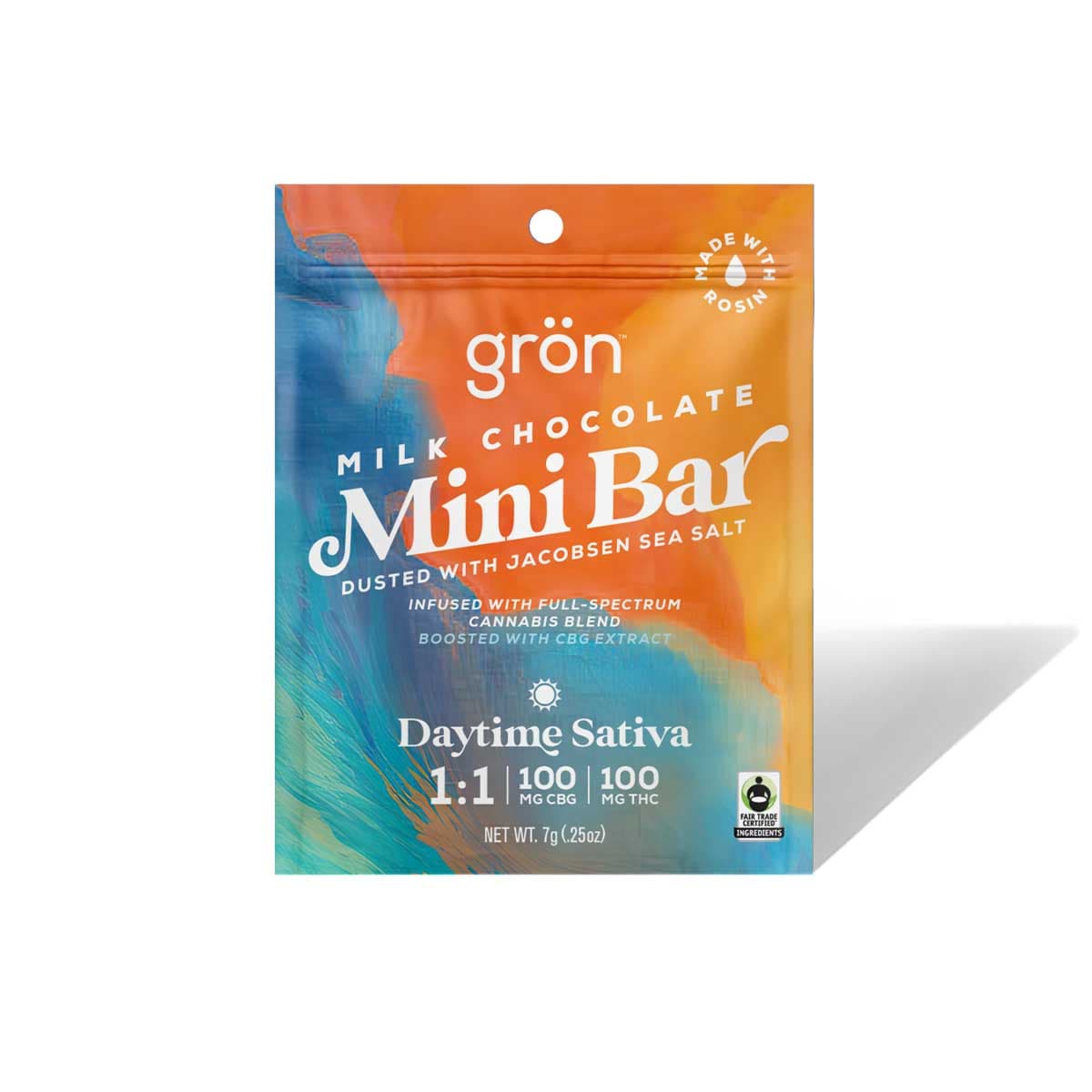 Grön | Milk Chocolate w/ Sea Salt 1:1 CBG / THC  | 100mg Mini Bar (Daytime Sativa)