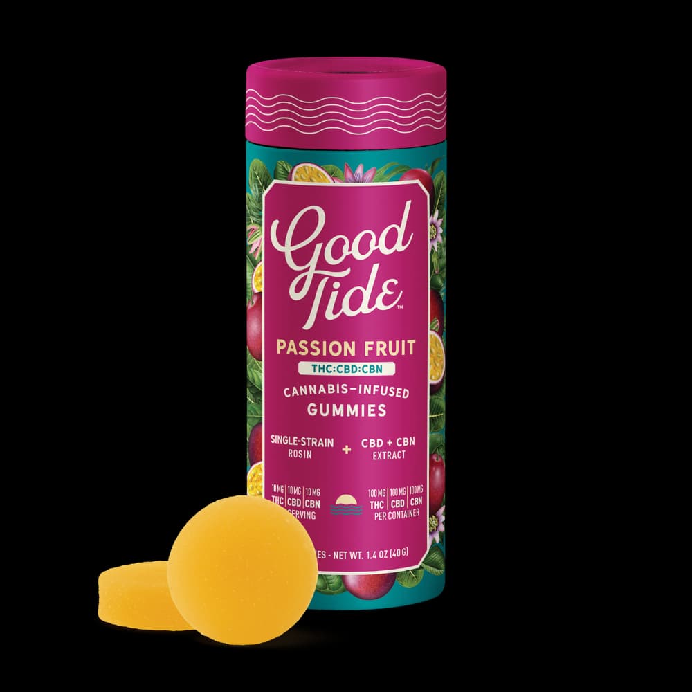 Good Tide | Passion Fruit / Sleep | 10mg  1:1:1 THC-CBD-CBN Live Rosin Gummies 10pk